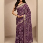 Burgundy Embellished Silk Blend Saree With Unstitched Blouse Piece