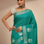 Blue Embellished Silk Blend Saree With Unstitched Blouse Piece