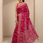 Red Printed Silk Blend Saree With Unstitched Blouse Piece
