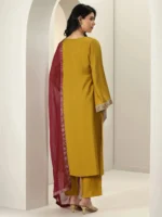 Mustard Embroidered Silk Blend Straight Suit Sets With Dupatta - Image 3