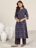Blue Printed Silk Blend Straight Suit Set With Dupatta - Image 2