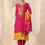 Red Printed Silk Blend Straight Suit Sets With Dupatta